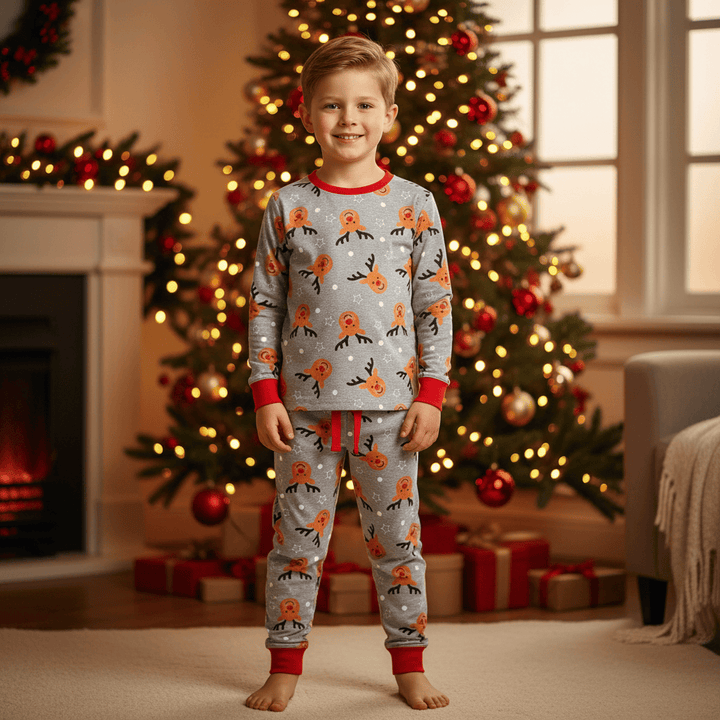 Kids Boys Christmas Pyjama Set Rudolph Print Navy Grey