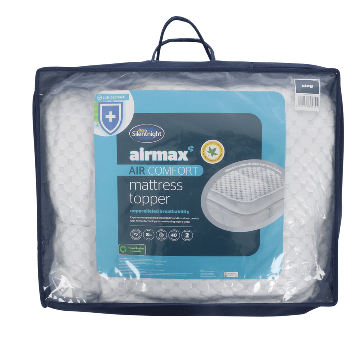 Silentnight Airmax Air Comfort mattress topper packaging on a white background