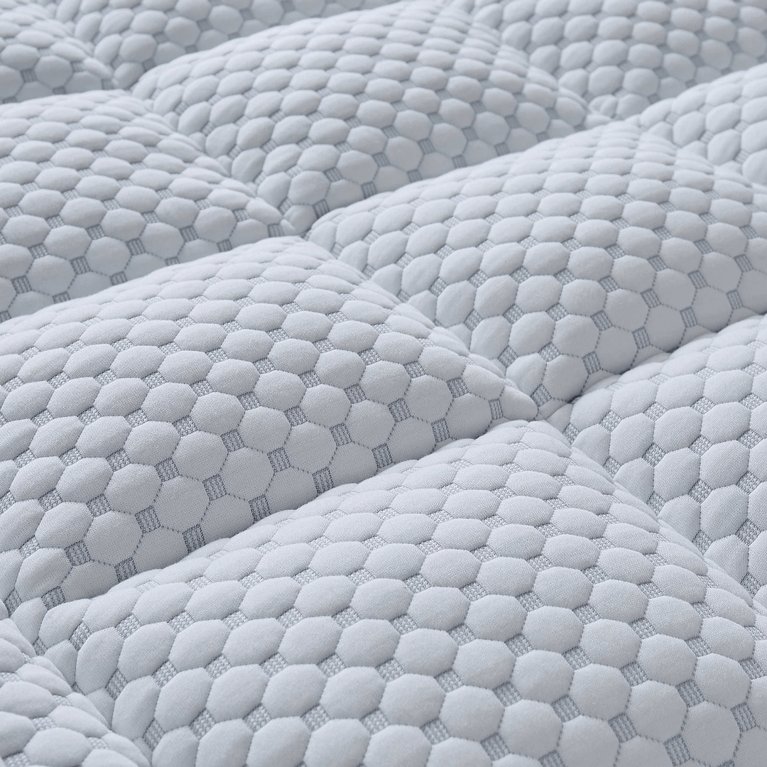 Close-up of textured gray fabric with a honeycomb pattern