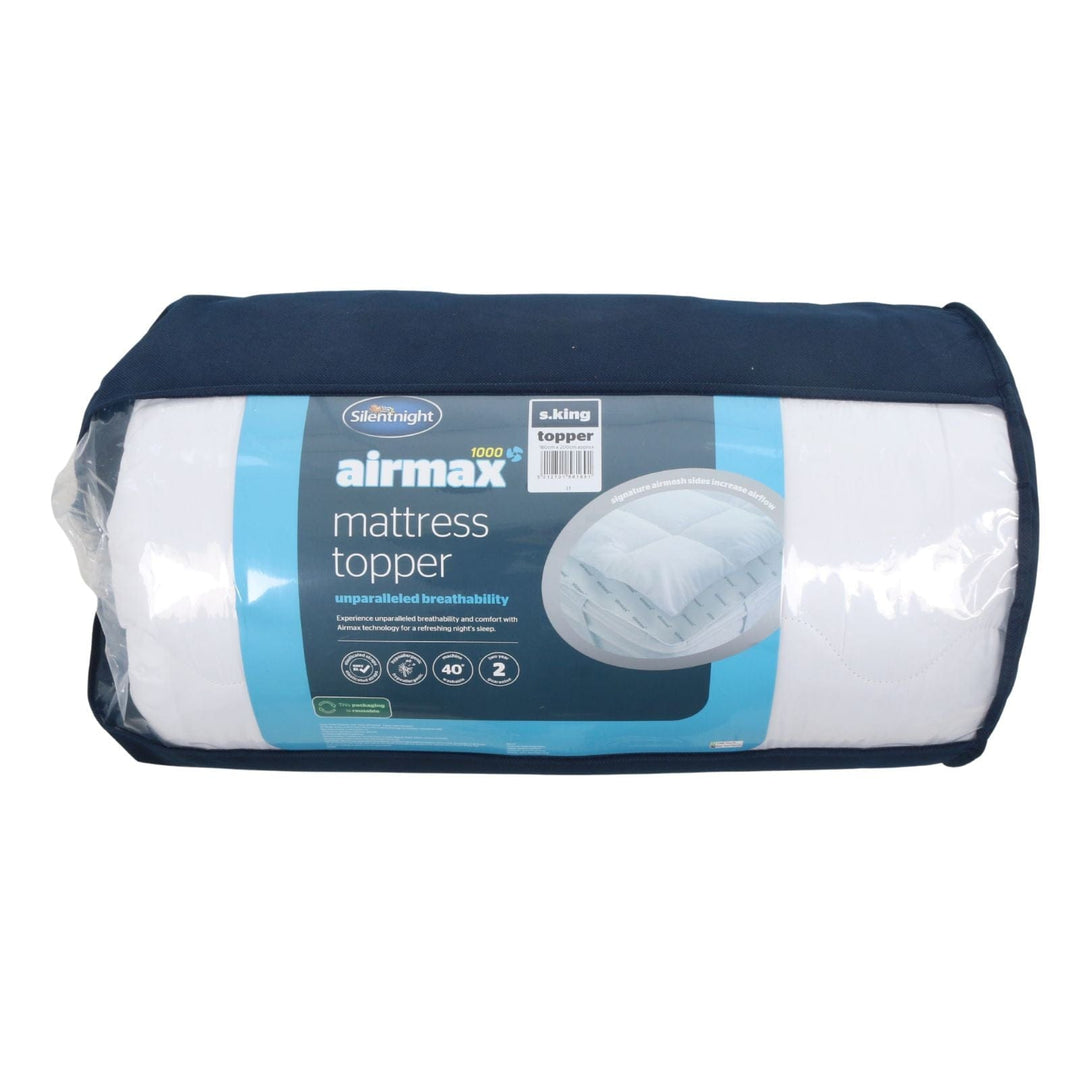 Airmax mattress topper packaging with blue label on a white background