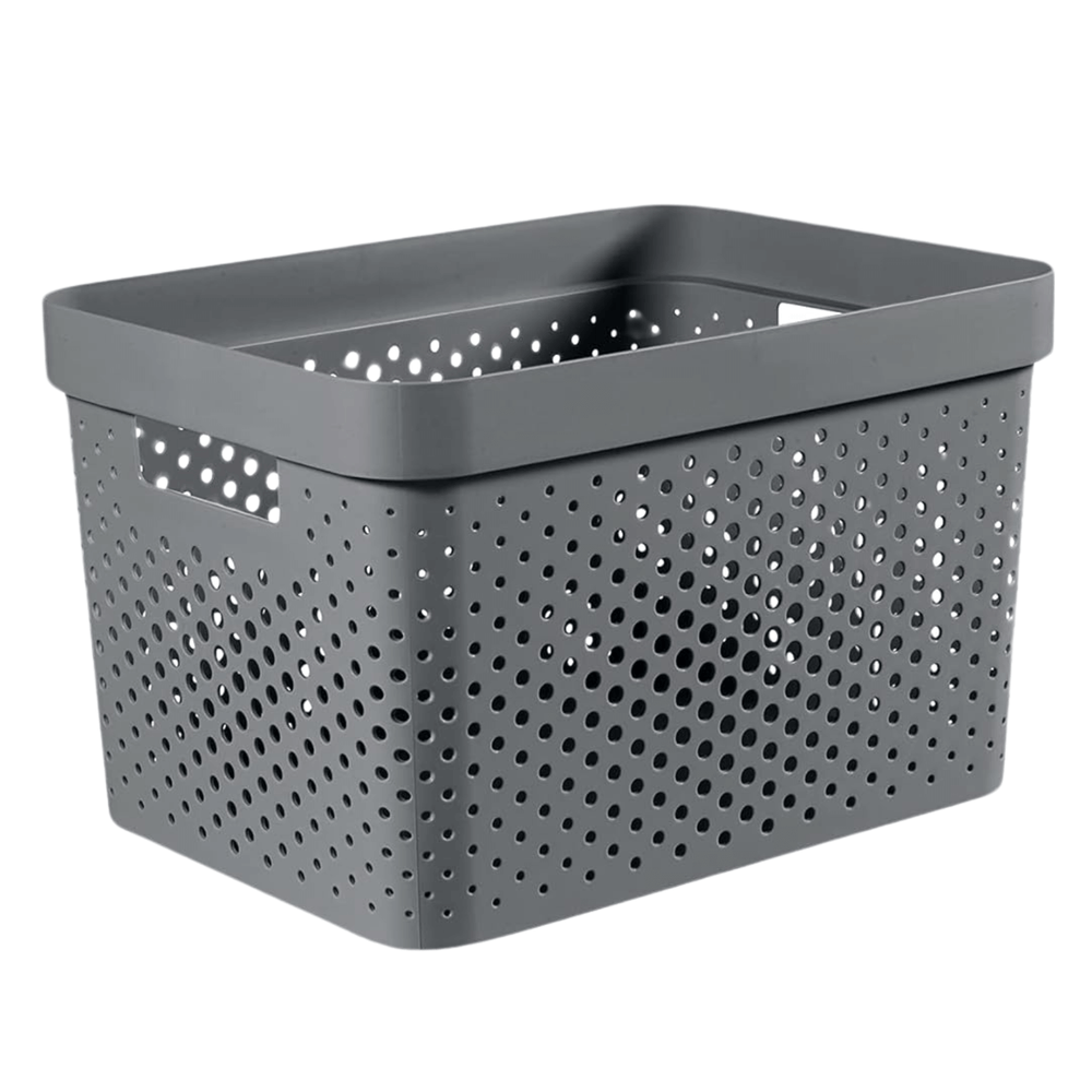 single 17L curver storage basket with infinity dots pattern on white background