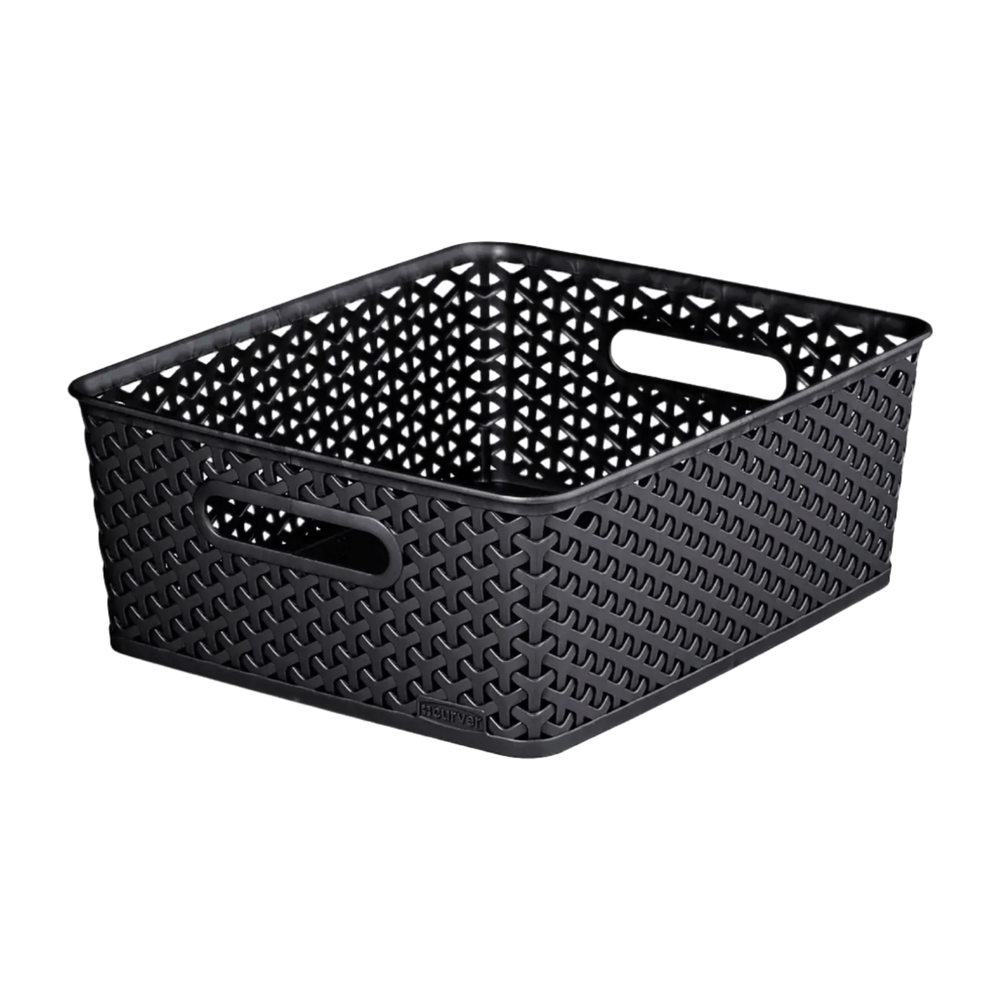 medium size dark grey storage basket with rattan style effect