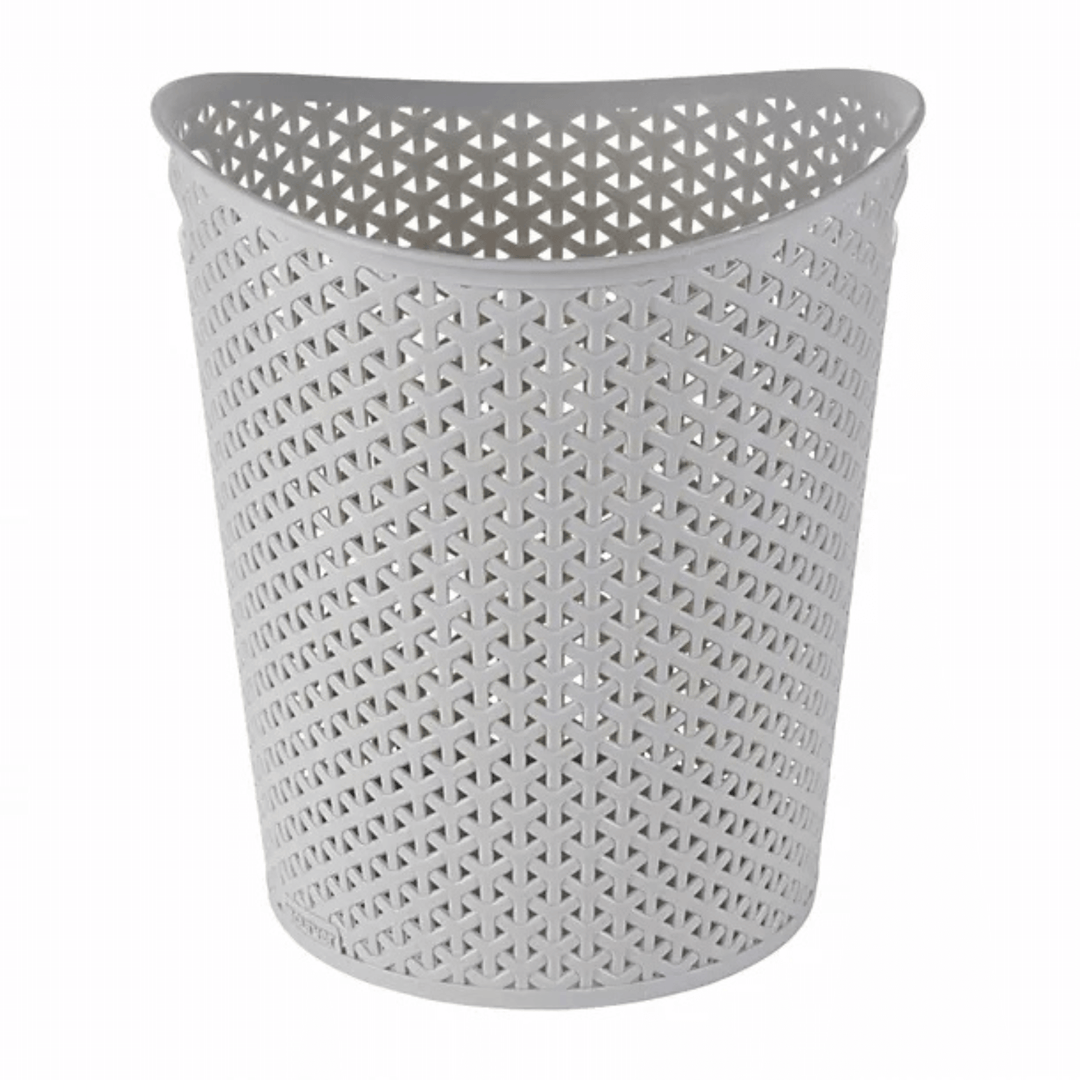 side view of basket bin with rattan pattern design