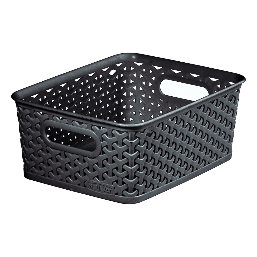 single storage basket in dark grey colour with curver brand logo at the bottom right