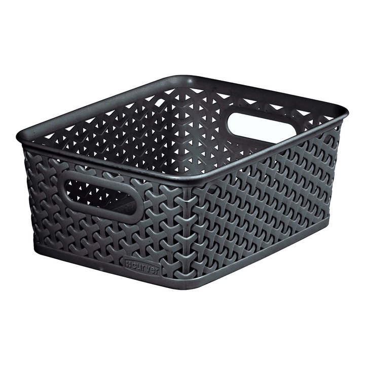 single storage basket in dark grey colour with curver brand logo at the bottom right