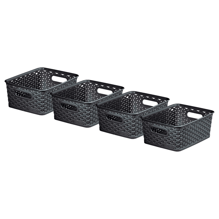 set of 4 4l dark grey rattan storage baskets
