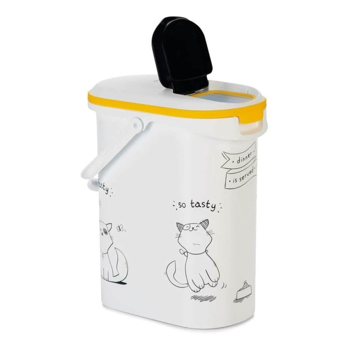 Cat food container with separate opening lid for easy portioning