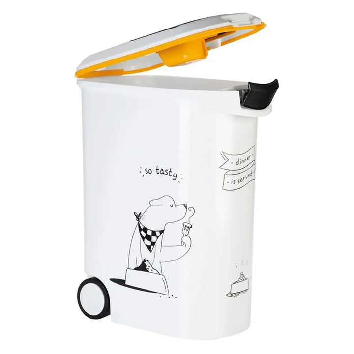 Large dog food storage tub with opening lid
