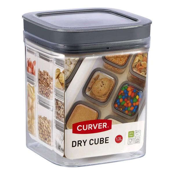1.3L Curver Dry Cube food storage container with grey lid for dried goods