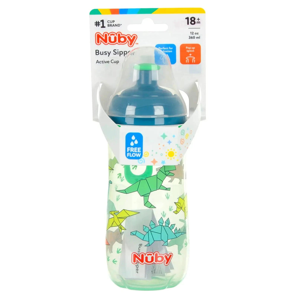 Nuby Busy Sipper water bottle with dinosaurs design in packaging