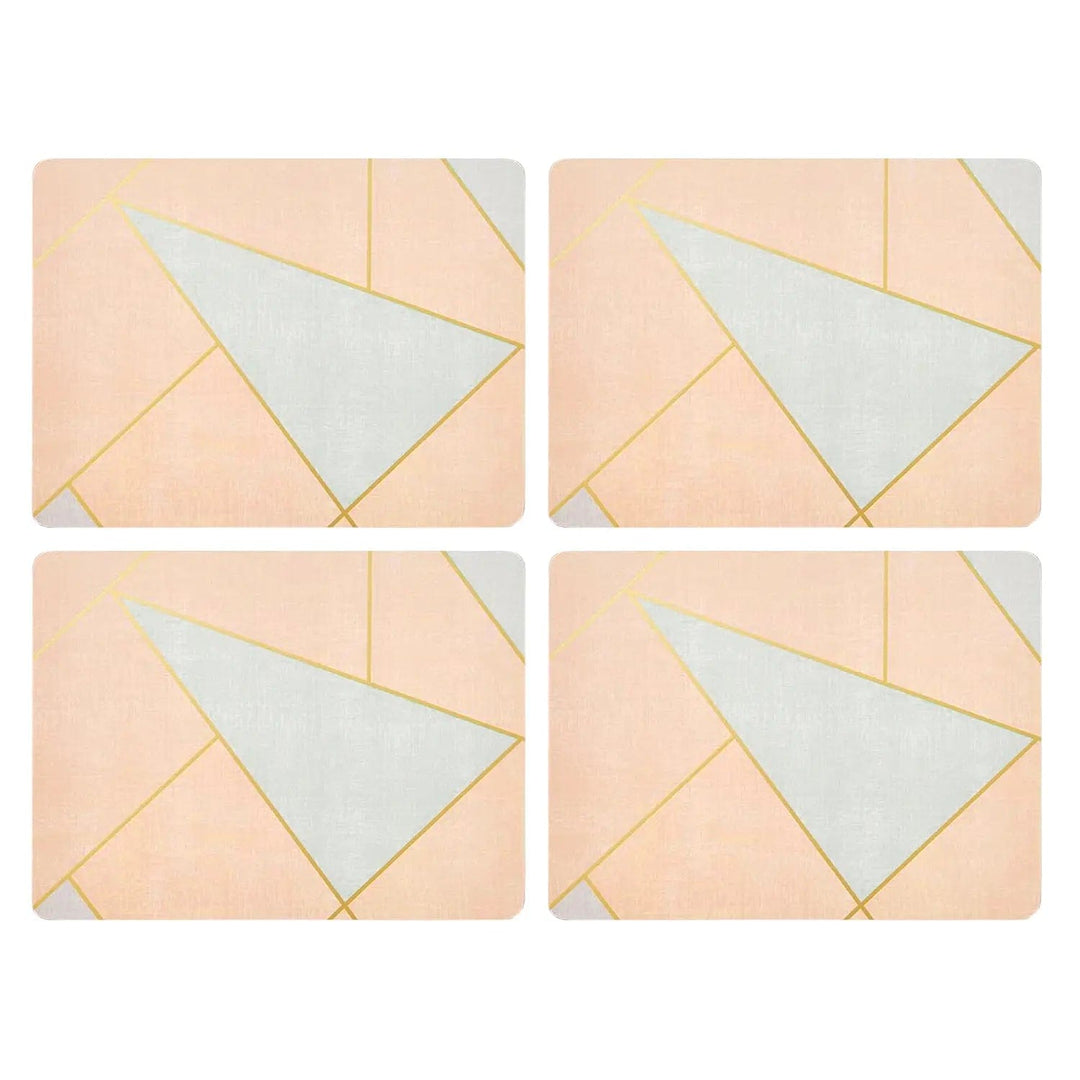 set of 4 pink, gold and grey geometric pattern placemats