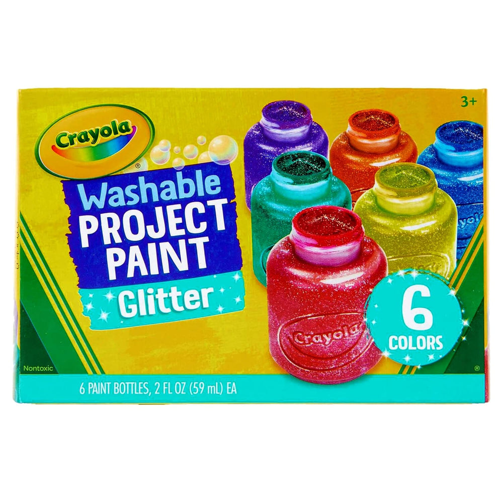 Washable project paint with glitter in 6 bottles with different colours