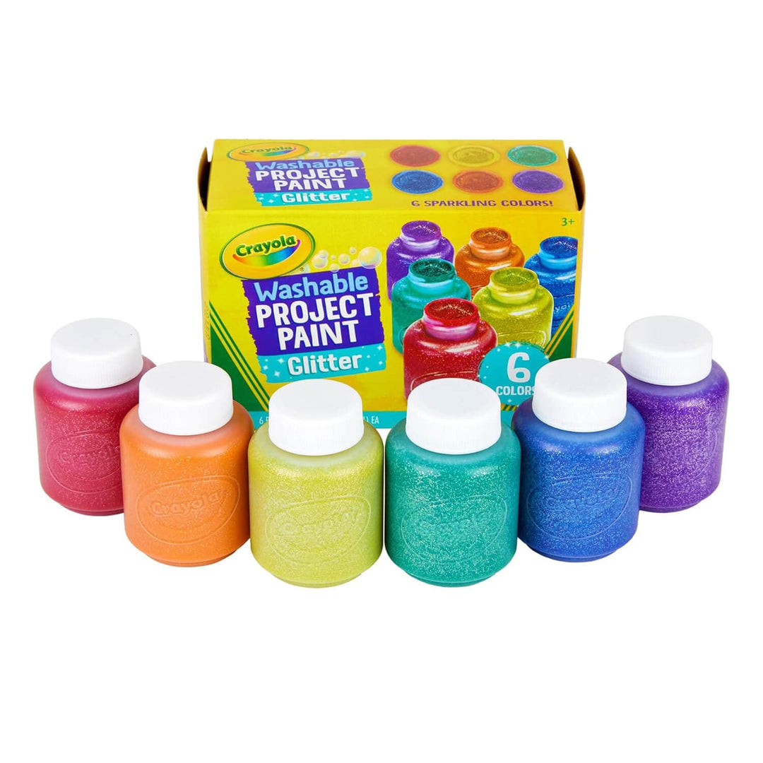 Washable project paint with glitter in 6 bottles with different colours