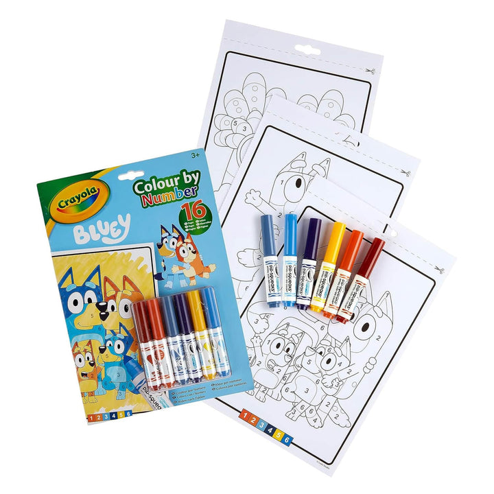 Bluey colour by numbers book with 6 coloured markers and removable pages