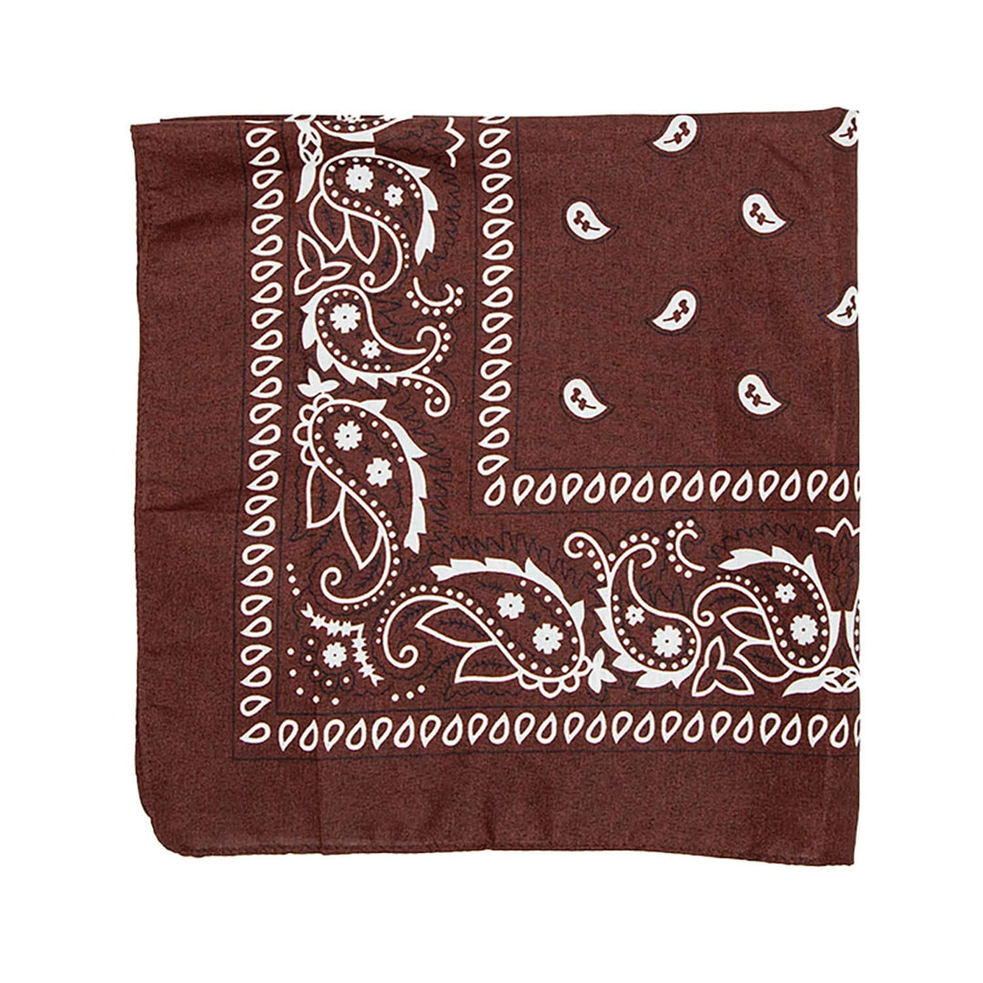 Folded brown and white patterned cowboy bandana