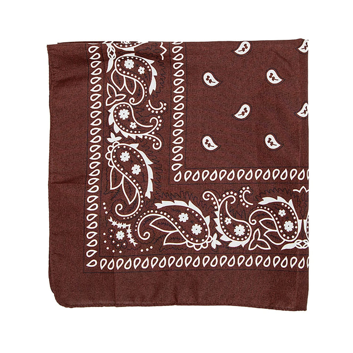Folded brown and white patterned cowboy bandana