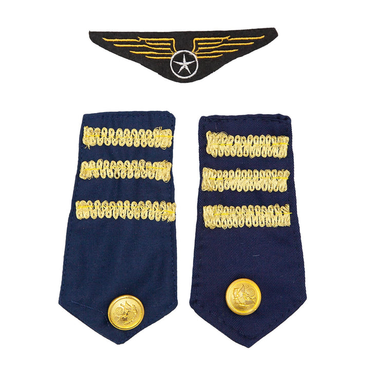 Navy blue epaulettes with gold buttons and insignia on a white background