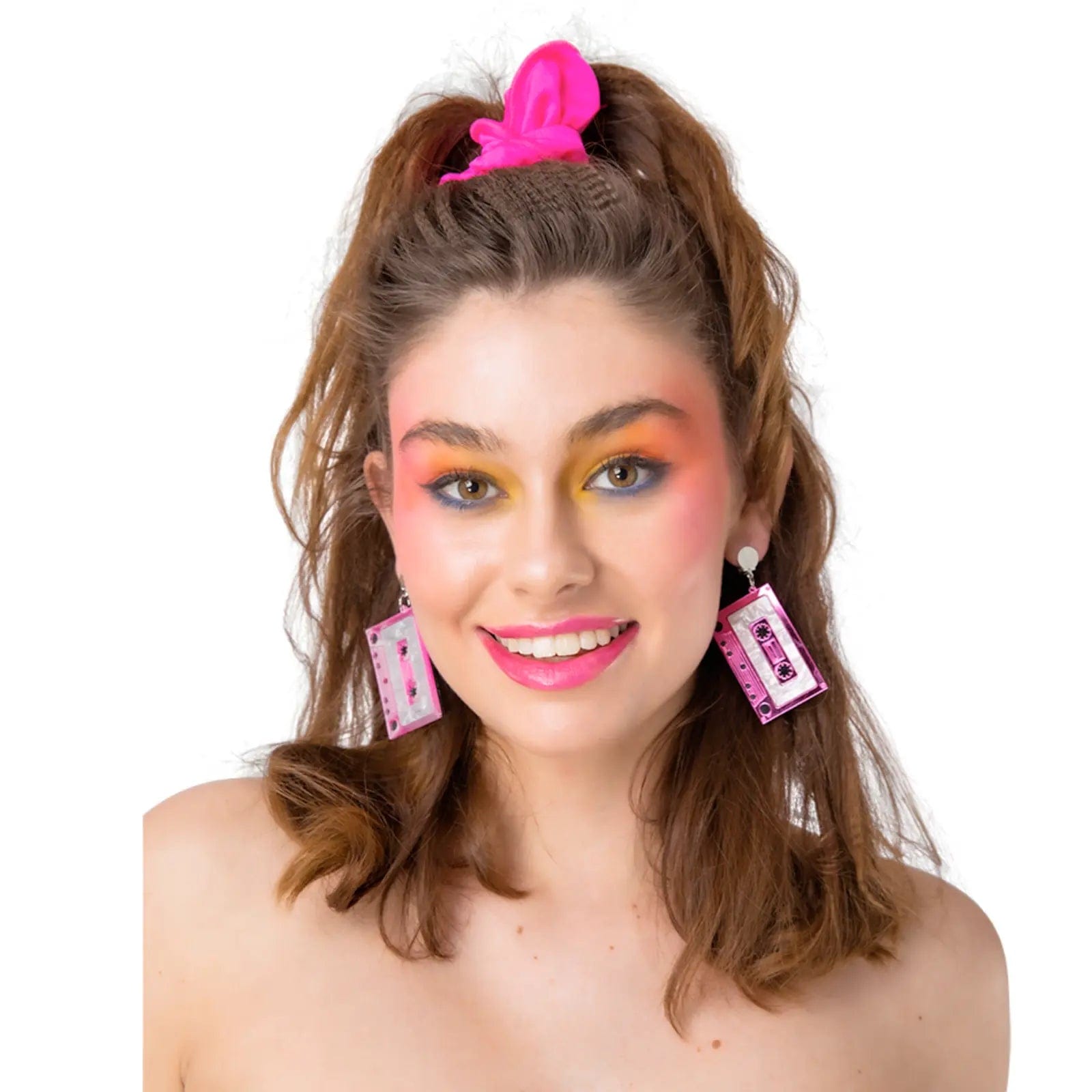 Buy Adults 80s Cassette Tape Earrings Pink Clip On Retro XS Stock
