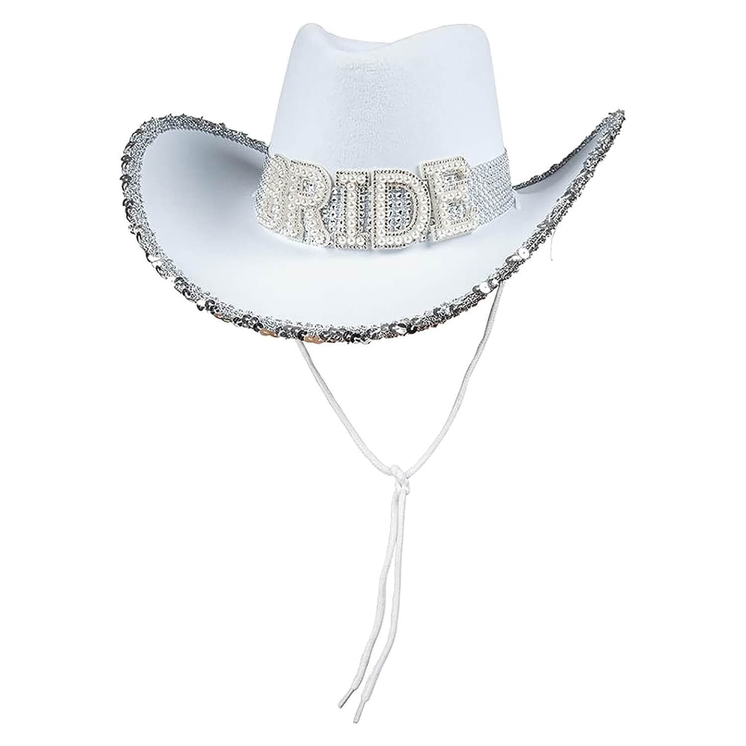 Cappello Da Cowgirl Con Striscioni E Frange Di Strass - Bedazzled Western Bianco Per Addio Al Nubilato, Halloween, Festa Country - Taglia Unica 58 Cm