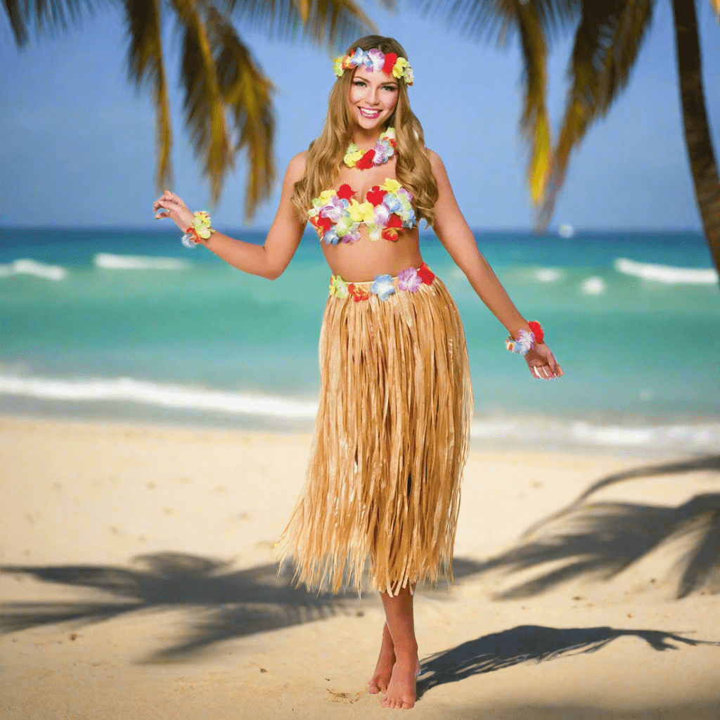 Womens Hawaiian Party Girl 5 Piece Set Halloween Costume XS Stock