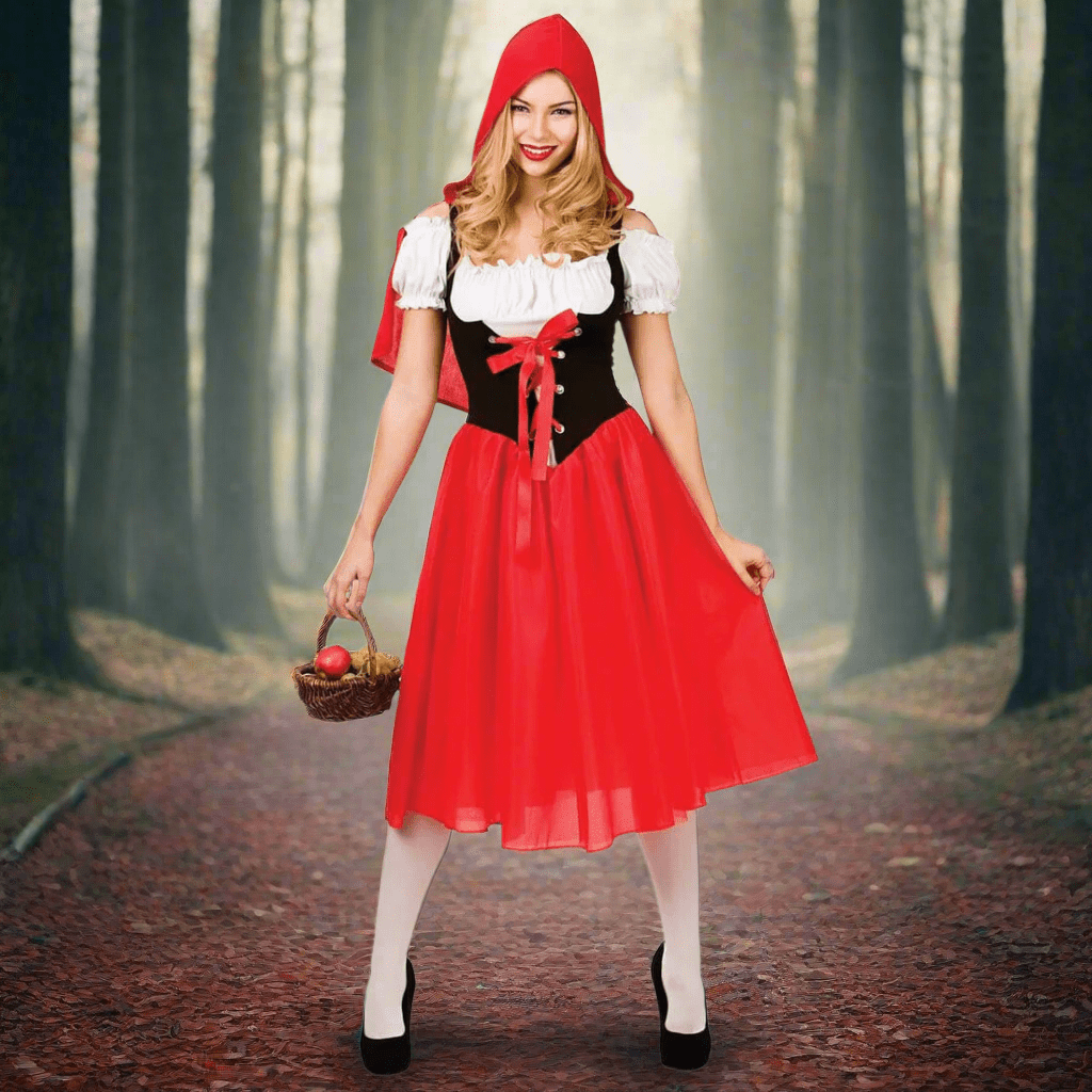 open lace back dress Womens Red Riding Hood Fancy Dress Halloween Costume – XS-Stock.co.uk