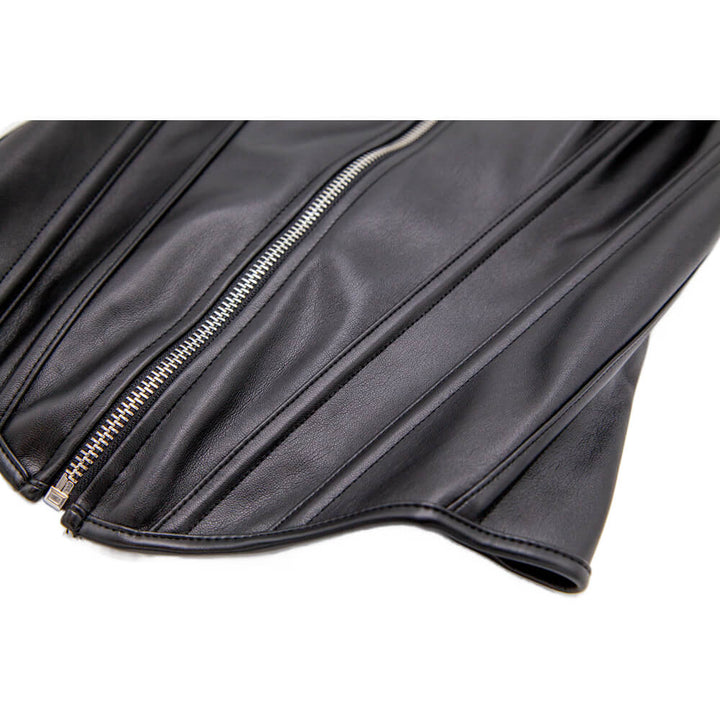 Black leather garment with silver zip