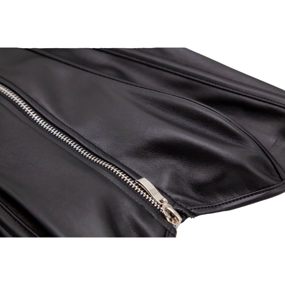 Black leather corset with silver zip front