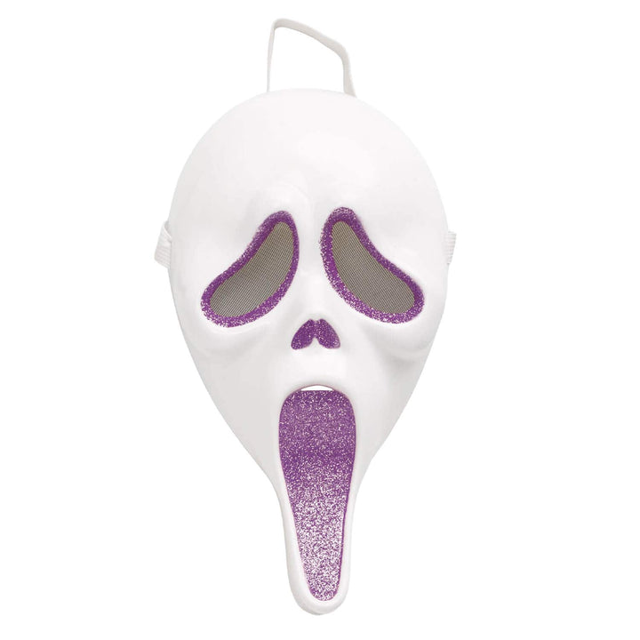 White Ghost Face mask with purple glitter detail