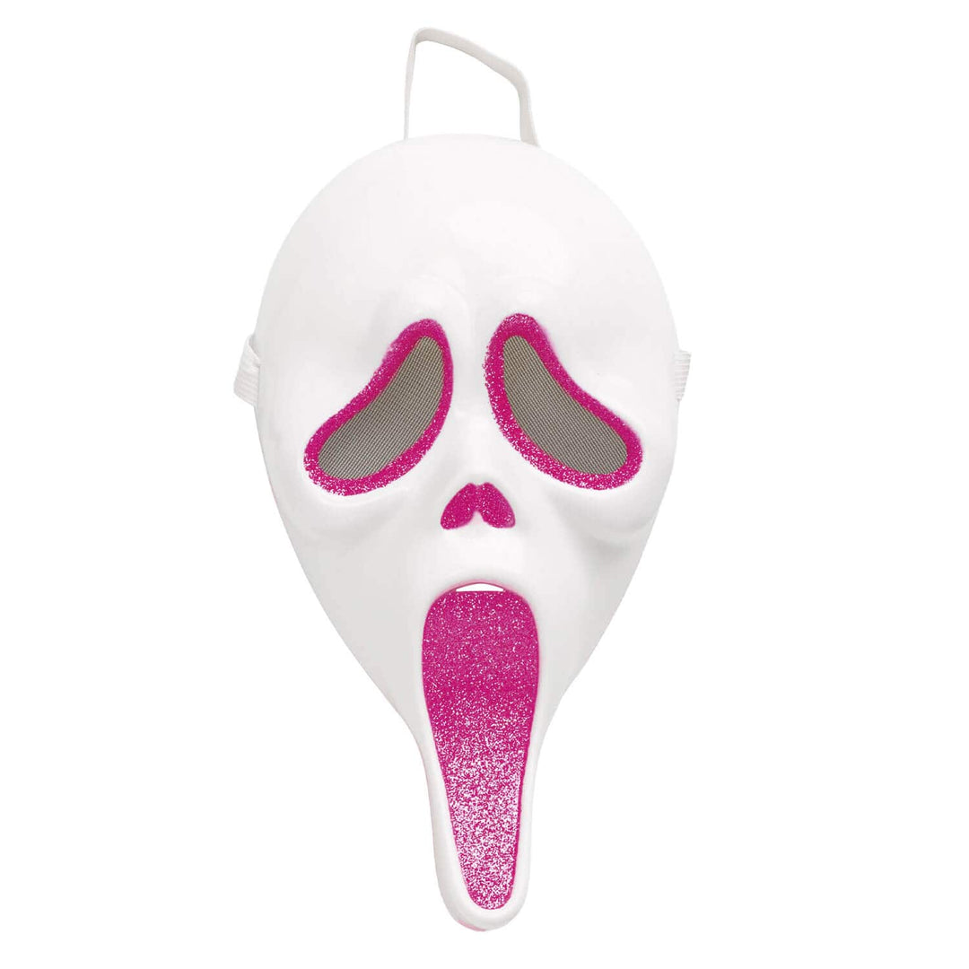 Ghost Face mask with bright pink glitter for Scream Halloween costumes
