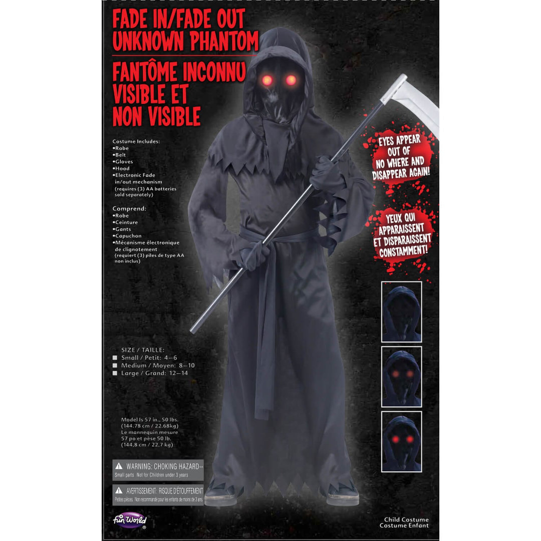 Kids Phantom Costume Red LED Fade in/Out Glasses Reaper Robe