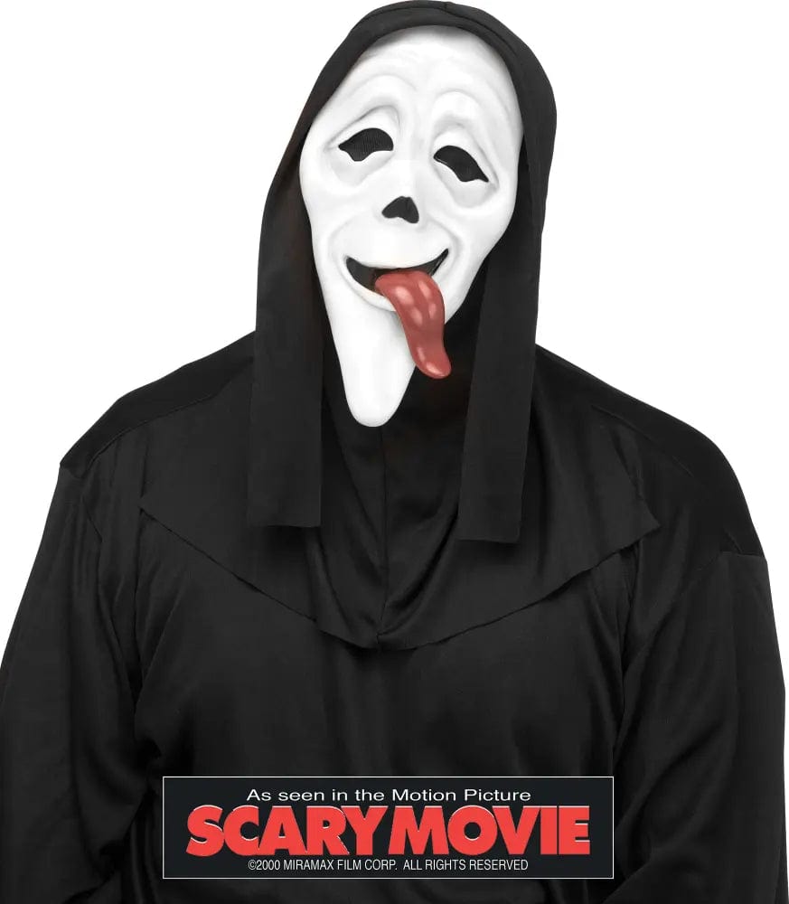 Scart Movie Spoof Ghost Face mask with Wass-up! expression and tongue hanging out