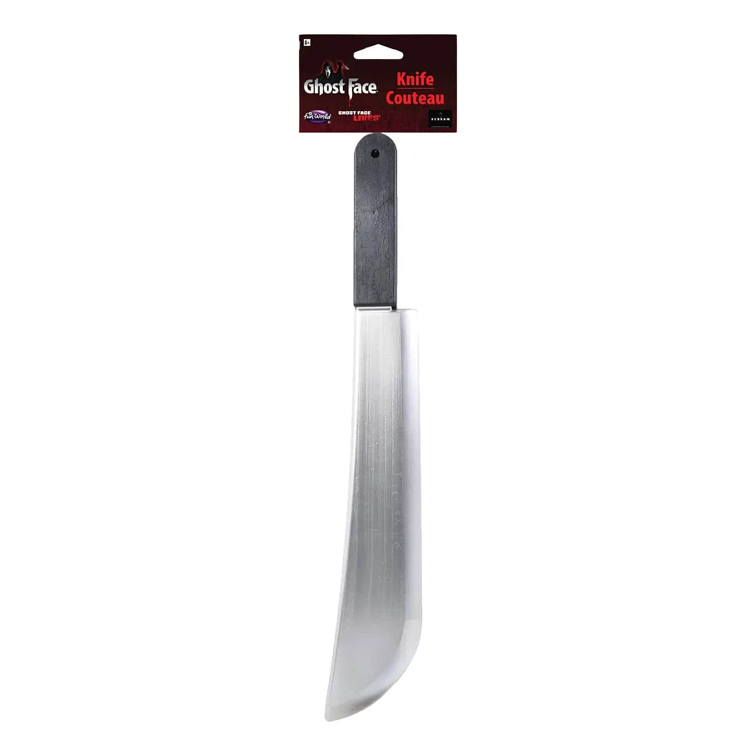 Ghost face plastic machete knife with chrome effect fake blade