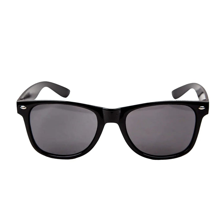 Face view of Blues Brothers style sunglasses for movie star fancy dress costumes