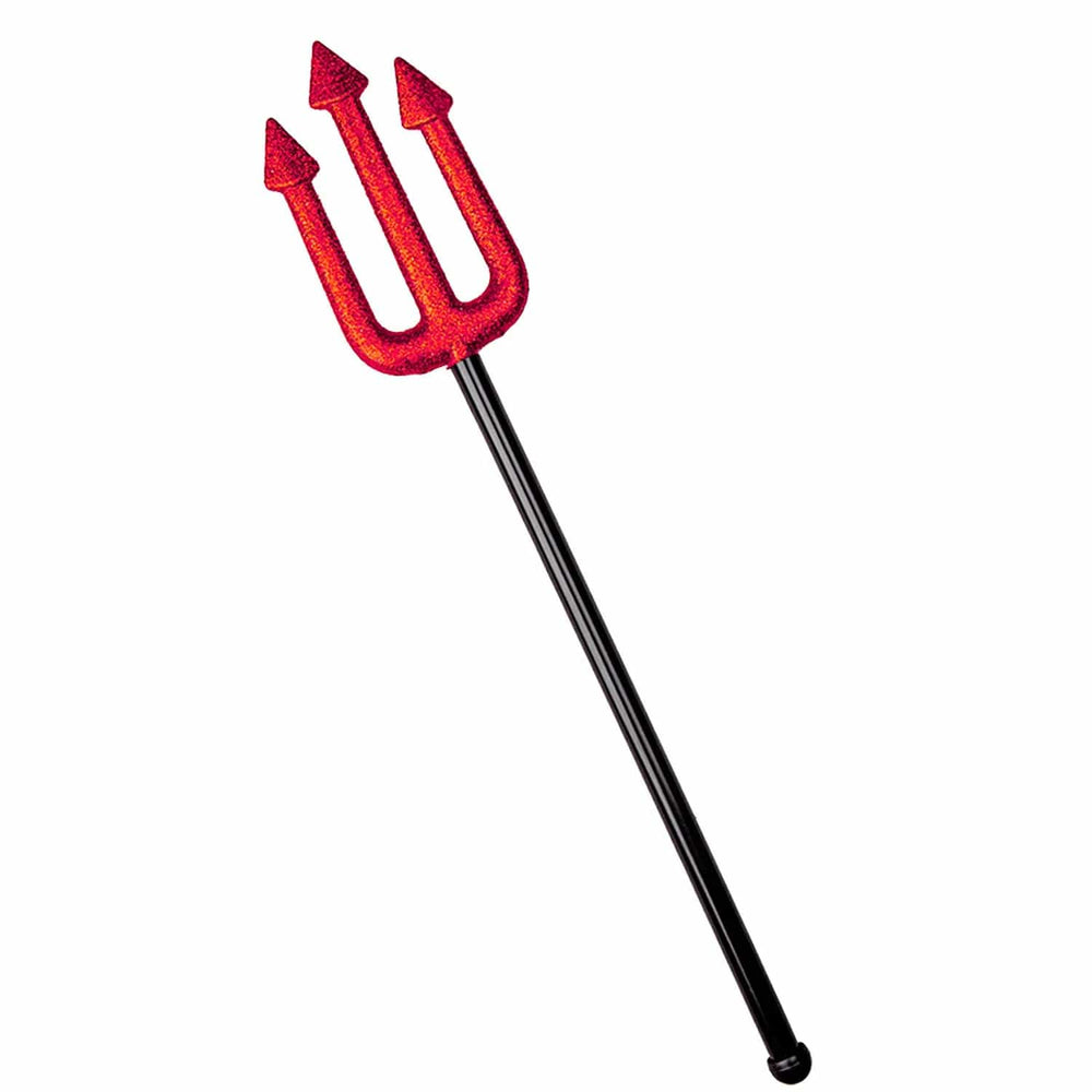 Red glitter devils trident with black plastic handle Halloween prop