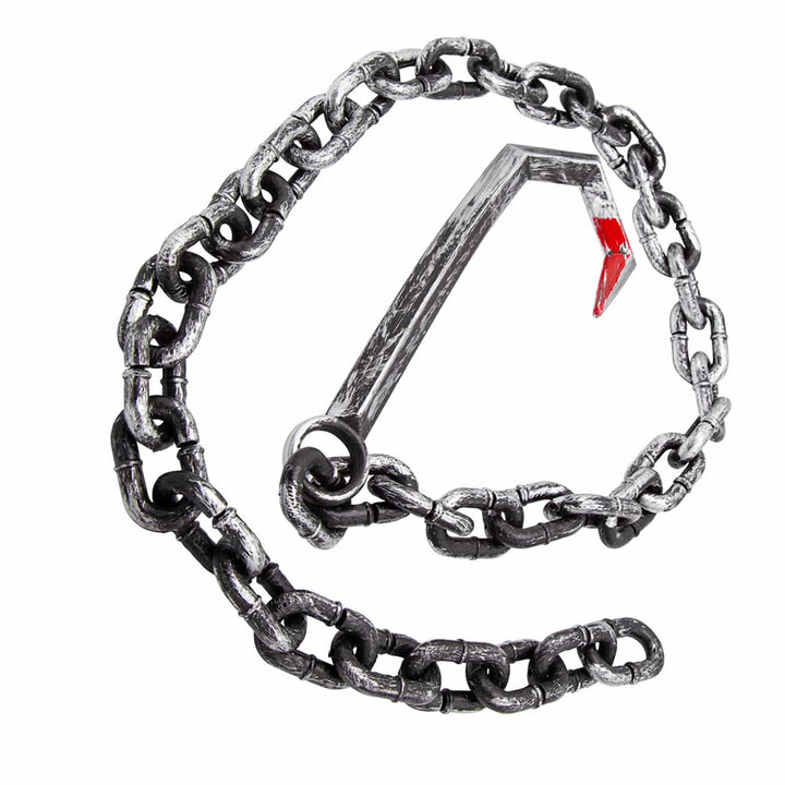 Plastic bloody butchers hook with chain for Halloween costumes