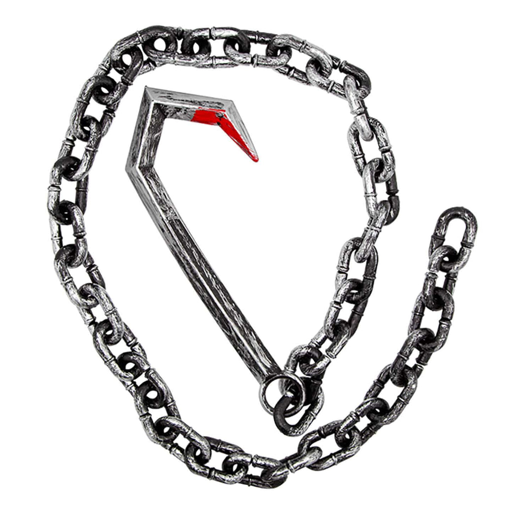Aged silver finish Butcher's hook with chain for serial killer weapon accessories