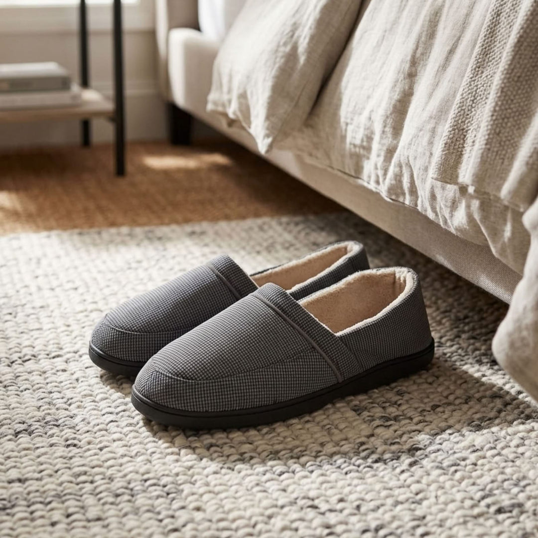 Mens Full Slippers Cord Upper Micro Towel Lining Non-Slip