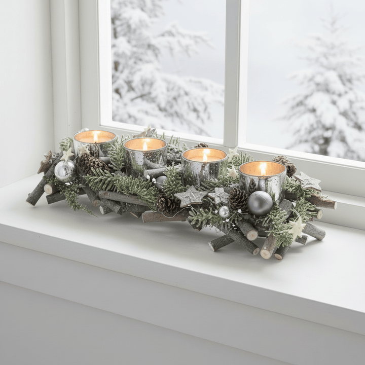Wooden Rectangle Tealight Candle Holder Christmas Decoration 40cm