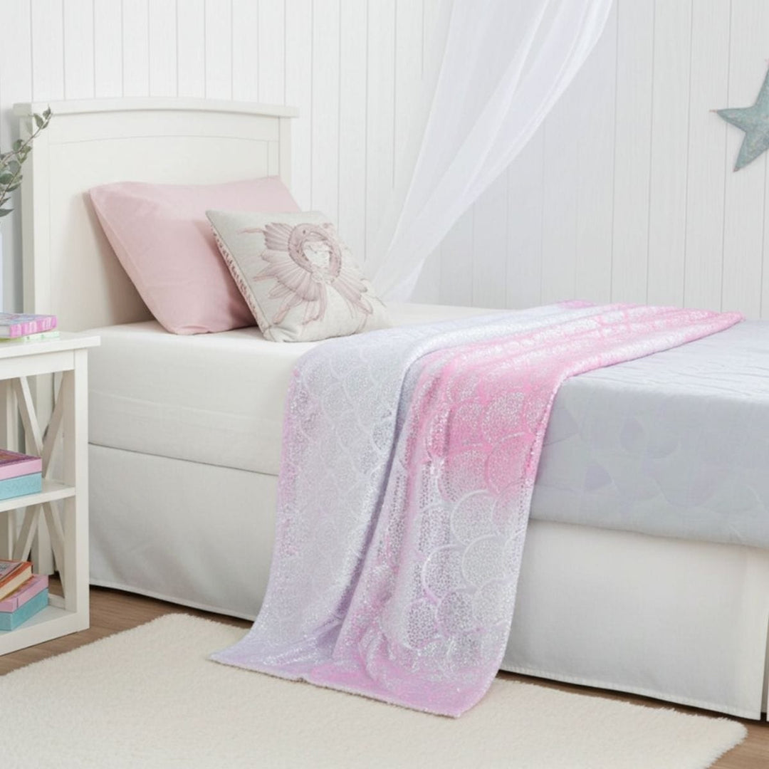 Mermaid Seashell Print Blanket Sofa Bedroom Fleece Throw