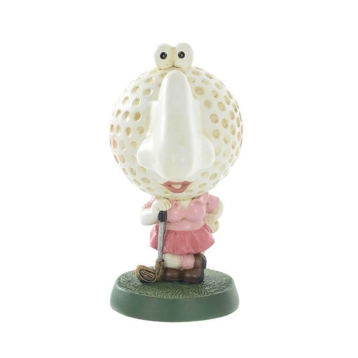 Lady golfer with golf ball head figure for holding glasses