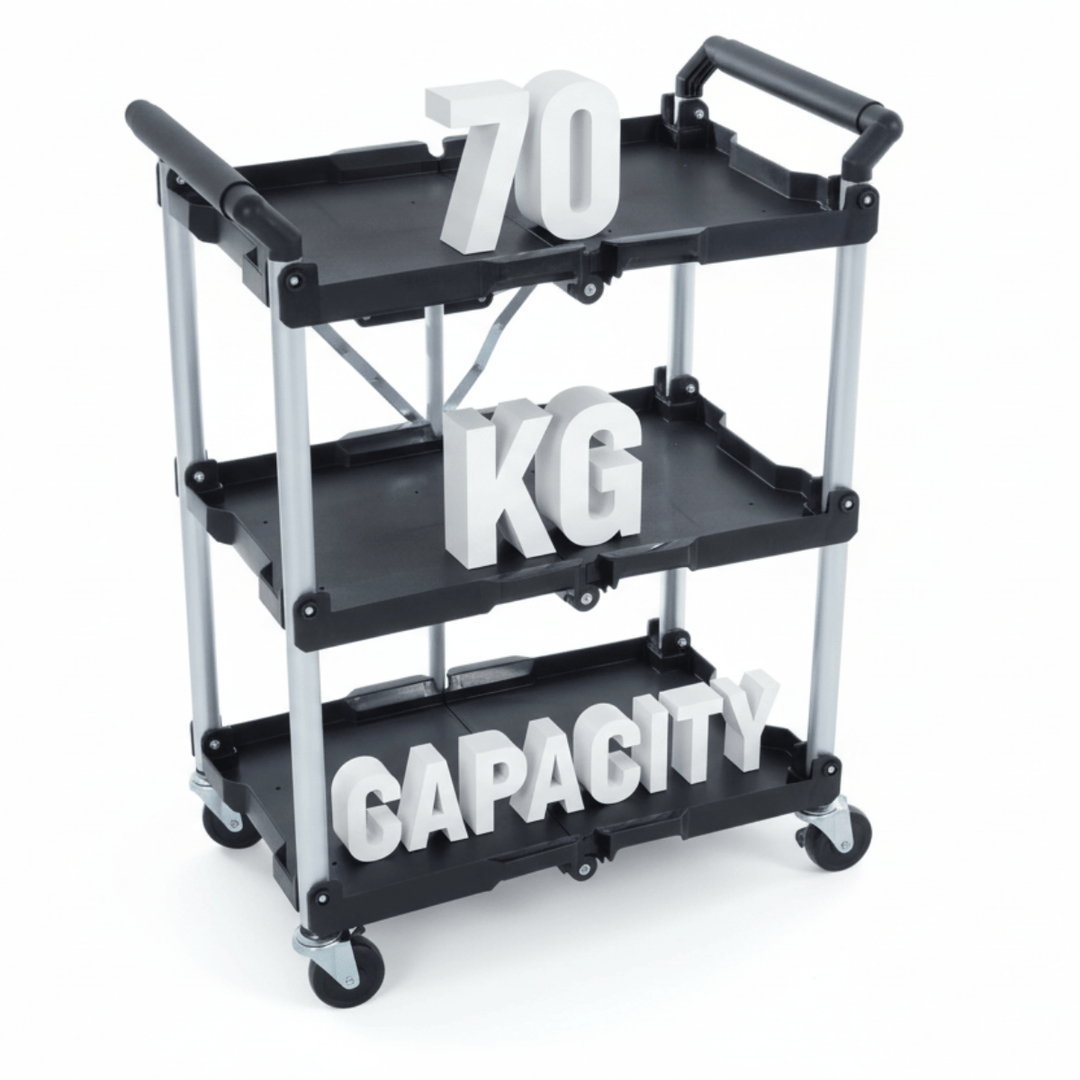Black trolley with '70 KG CAPACITY' text on a white background