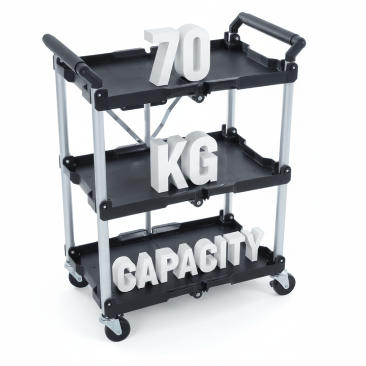 Black trolley with '70 KG CAPACITY' text on a white background