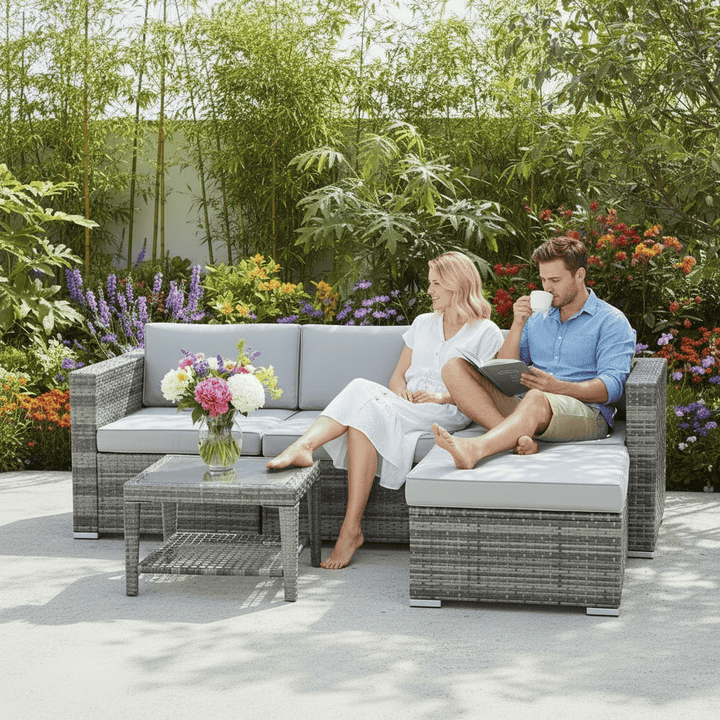 Monaco 5pc Garden Sofa Set Grey Rattan Patio Furniture