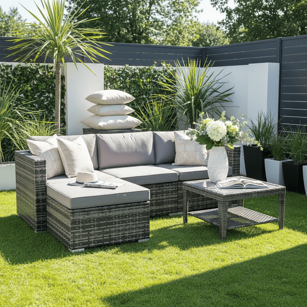 Monaco 5pc Garden Sofa Set Grey Rattan Patio Furniture