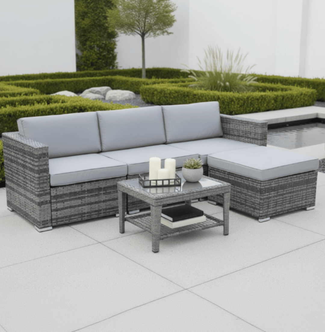 Monaco 5pc Garden Sofa Set Grey Rattan Patio Furniture