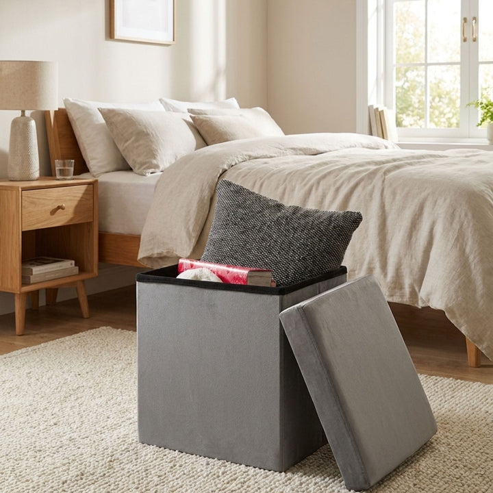Hodge & Hodge Velvet Effect Storage Ottoman With Lid