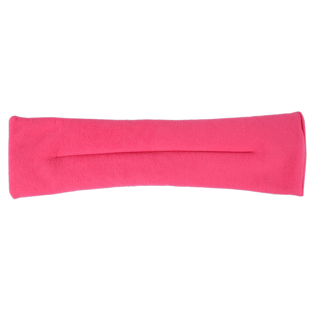 Pink fleece covered heat pack on a white background