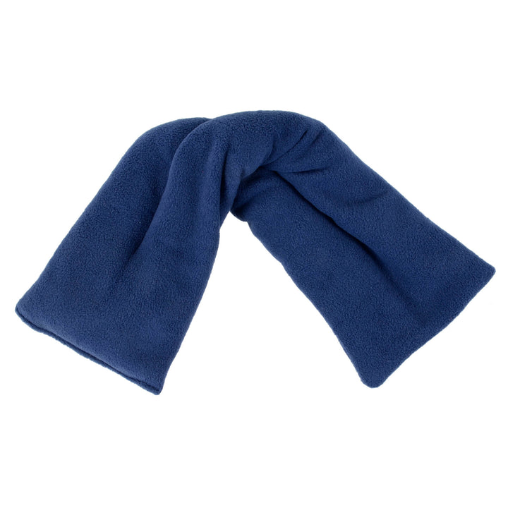 Blue fleece covered heat pack on a white background