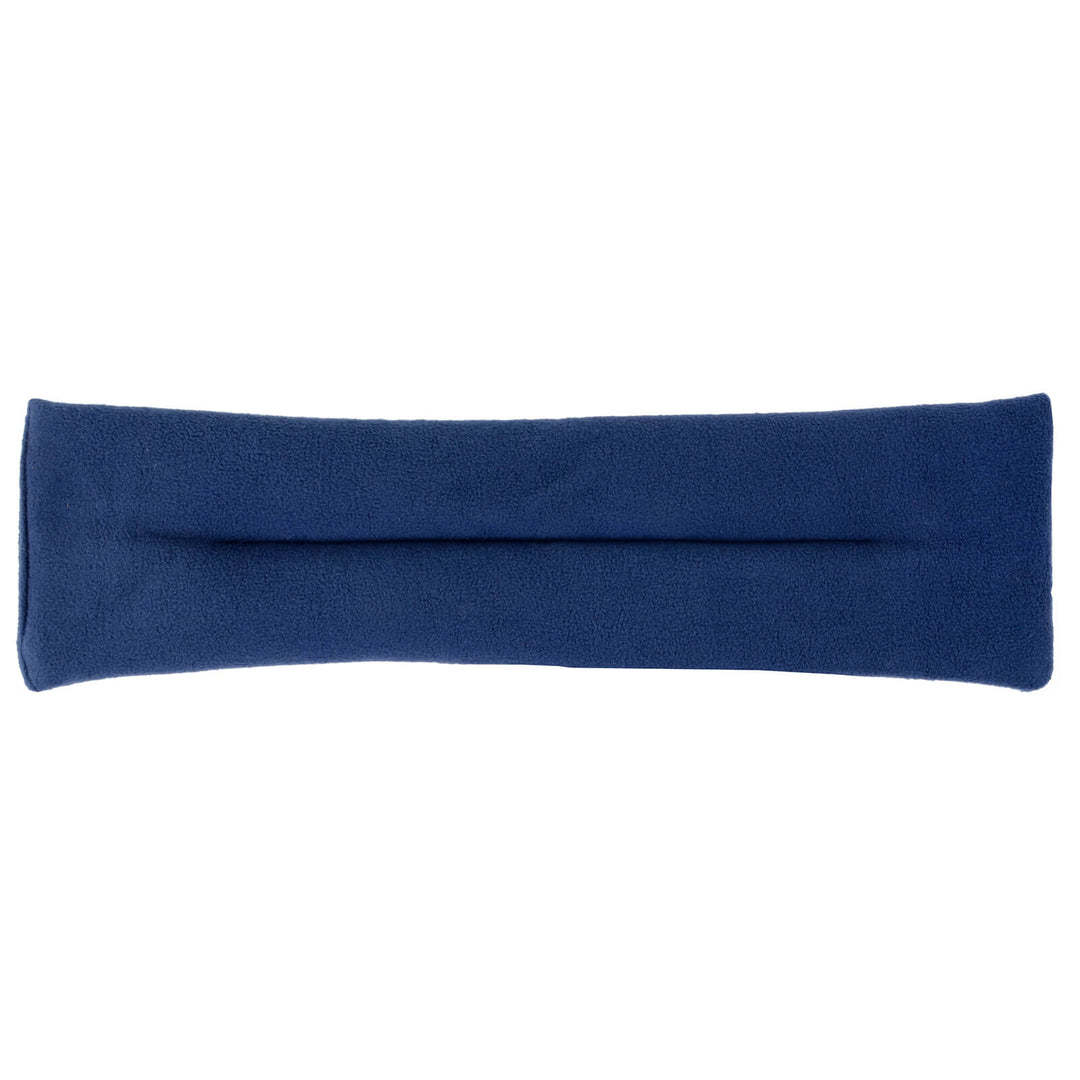 Blue fleece covered heat pack on a white background