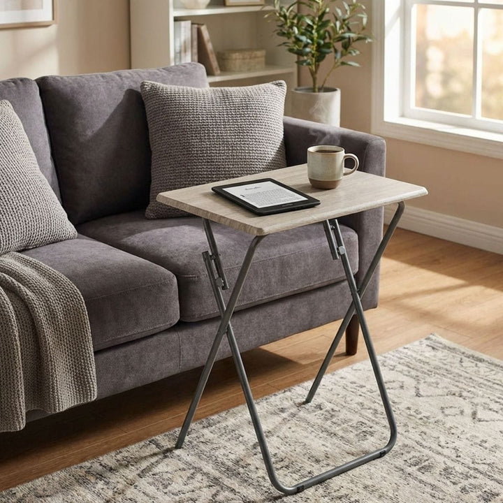 Folding Side Table TV Dinner Portable Bedside Coffee Grey Black